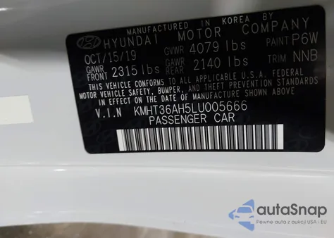 2020 Hyundai Veloster N z USA, uszkodzony, nr VIN KMHT36AH5LU005666